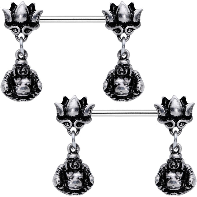 Inner Strength Buddha and Lotus Flower Barbell Dangle Nipple Ring Set