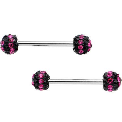 5/8 Black Pink CZ Gem Two Tone Stripe Barbell Nipple Ring Set