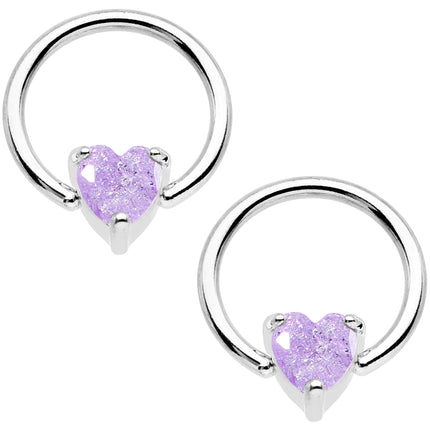 14G Purple CZ Gem Heart Captive Ring Barbell Nipple Ring Set