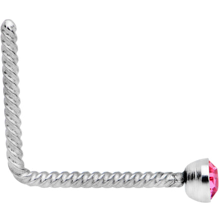 Pink 2mm Gem Inlay So Twisted L Shaped Nose Ring
