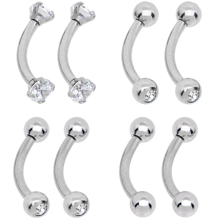16G 5/16 CZ Gem Internally Threaded Curved Eyebrow Ring Pack Set of 8