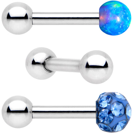16G 1/4 Sky Blue Faux Opal Ball Cartilage Tragus Earring 3 Pack Set