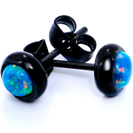 Green Synthetic Opal Black IP 316L Surgical Steel Stud Earrings