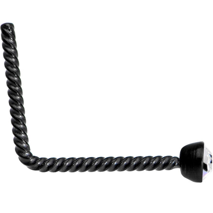 Clear 2mm Gem Inlay Black So Twisted L Shaped Nose Ring