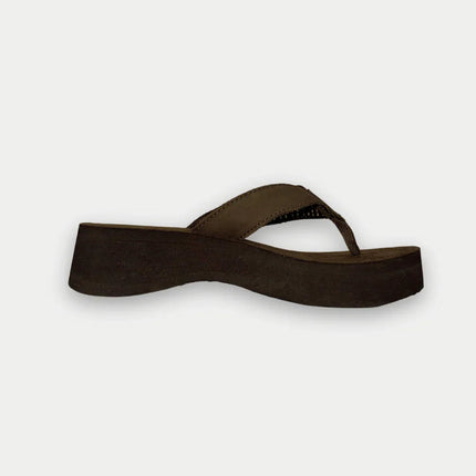 LA Gear Women’s Malibu Flip-Flop | Brown Wedge