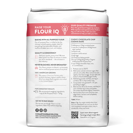 King Arthur Baking Company 100% Organic All-Purpose Flour Unbleached, Non-GMO Project, No Preservatives