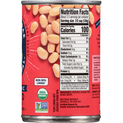 Westbrae Natural Pinto Beans, No Salt Added, Organic