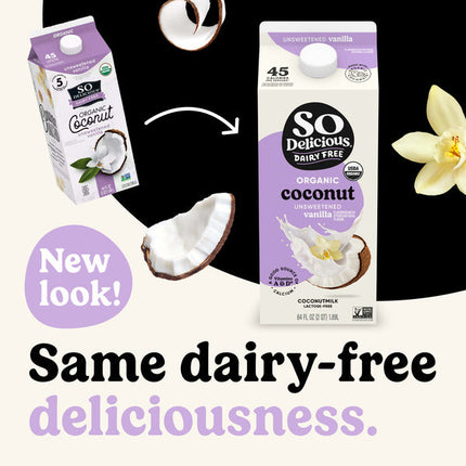 So Delicious Dairy Free Organic Coconutmilk, Unsweetened Vanilla, Vegan, Gluten Free, Lactose Free Plant Based Milk Alternative, 64 fl oz Carton