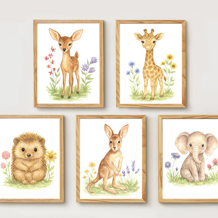 Adorable Baby Animals Art Print, Framed (12" x 16")