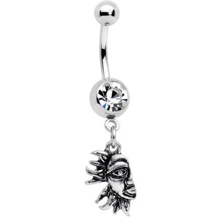 Clear Gem Sun Smile Puzzle Best Friend Dangle Belly Ring Set of 2