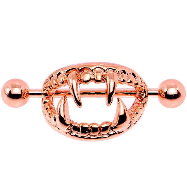 14G 5/8 Rose Gold Tone Fearsome Fangs Nipple Shield Set