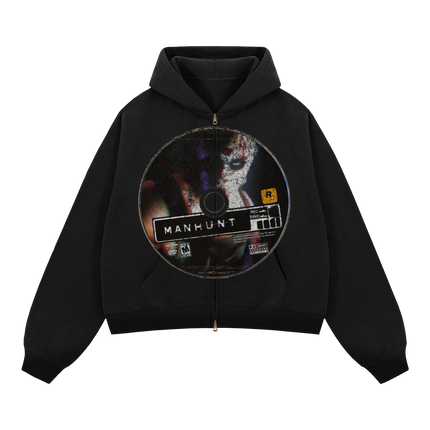 Manhunt Zip Up Cropped Boxy Hoodie Unisex Streetwear 380 GSM Heavyweight Sweatshirt For Cold Weather