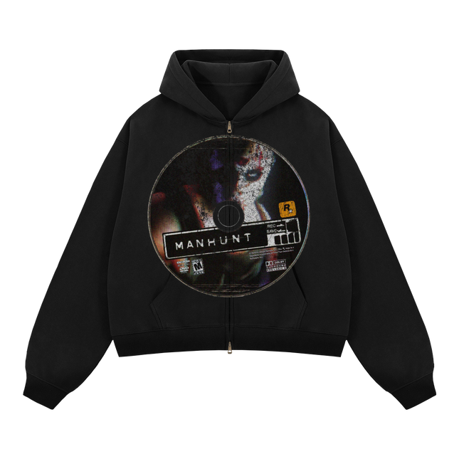 Manhunt Zip Up Cropped Boxy Hoodie Unisex Streetwear 380 GSM Heavyweight Sweatshirt For Cold Weather