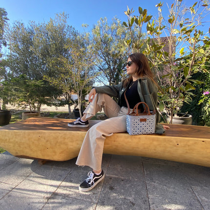 Marine Small Woven Crossbody Bag - Tan Leather