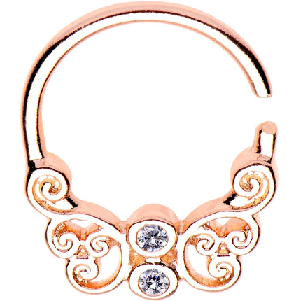 16G Clear CZ Rose Gold Plated Butterfly Swirl Circular Ring