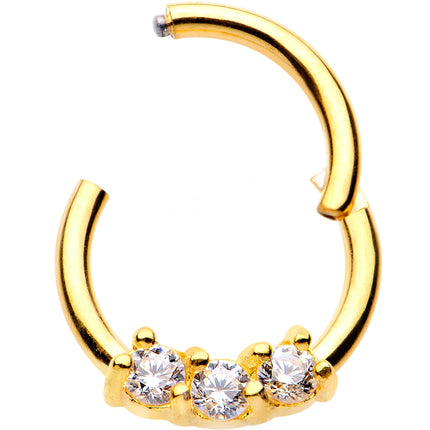 16G 5/16 Clear Gem Gold PVD Hinged Segment Ring Circular Barbell