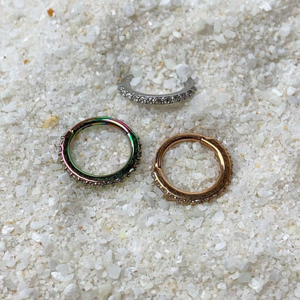 16G 5/16 Clear CZ Gem Rainbow Hinged Segment Ring