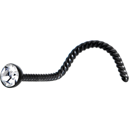 Clear 2mm Gem Inlay Black IP Twisted Left Nose Screw
