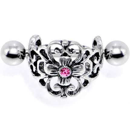 16G 1/2 Pink Gem Filigree Floral Cuff Cartilage Earring