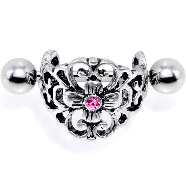 16G 1/2 Pink Gem Filigree Floral Cuff Cartilage Earring
