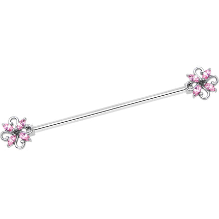 14G Pink Gem Windmill Flower Industrial Barbell 38mm