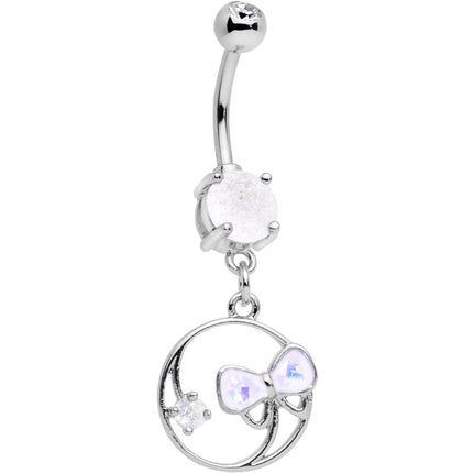 White Faux Opal Tie It In a Bow Dangle Belly Ring