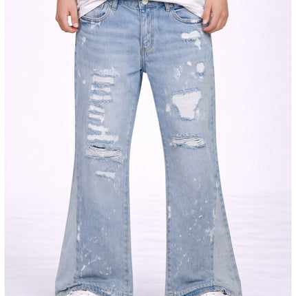 SKY DISTRESSED SPLIT FLARE DENIM