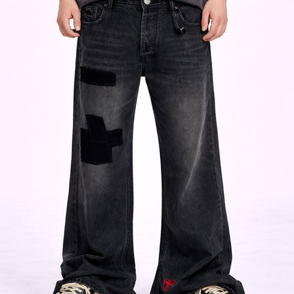 DARK PATCHWORK FLARE DENIM