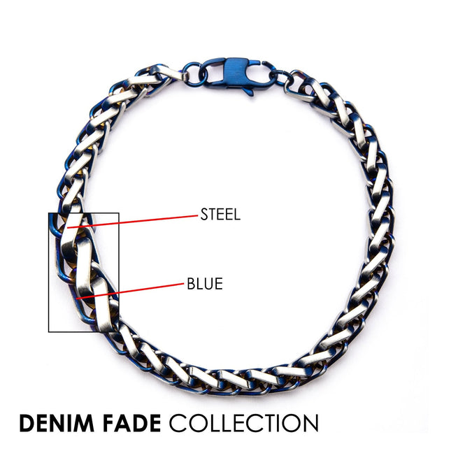 Mens Stainless Steel Blue IP 6mm Rounded Franco Chain Bracelet