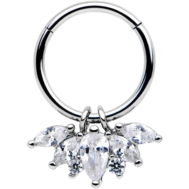 16G 3/8 Clear Gem Blooming Hinged Segment Ring
