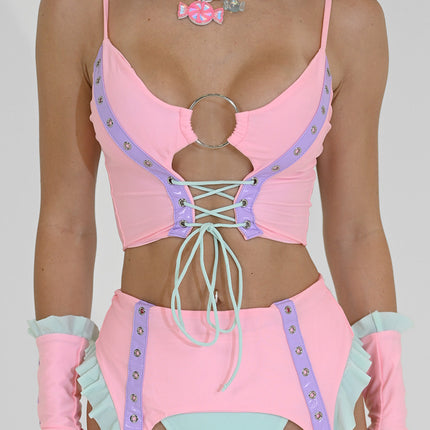 Cotton Candy Lace-up Crop Top