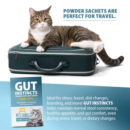 Pet’s Choice Gut Instincts Probiotic Supplement for Cats, Digestive & Immune Support, 30 Powder Packets, Made in USA