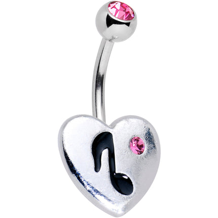 Pink Gem I Heart Music Belly Ring