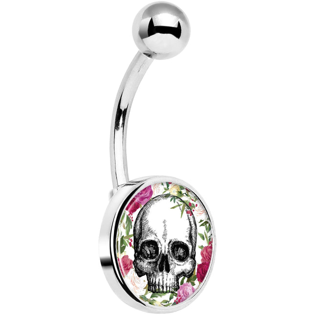 Floral Border Skull Belly Ring