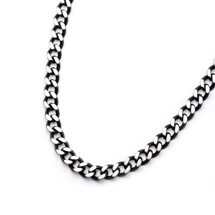 Mens Stainless Steel Black IP Diamond Cut 3mm Chain Link Necklace