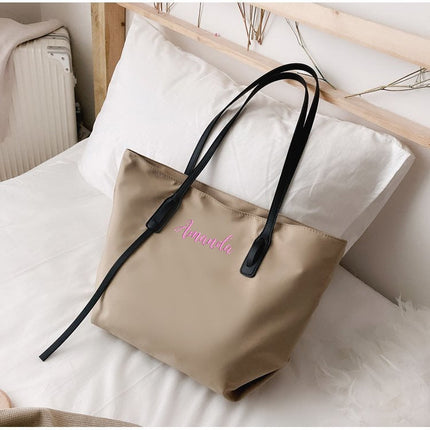 Customizable Tote Oxford Bag Embroidered Name One-Shoulder Handbag