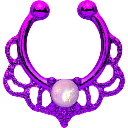 Pink Faux Opal Purple Filigree Shimmer Clip On Fake Septum