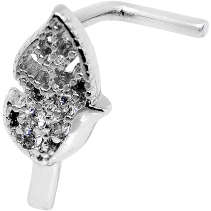 20G Clear CZ Leaf Faux Hoop L Shaped Nose Ring