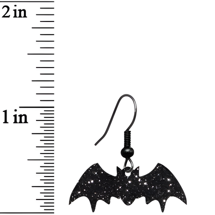 Glittery Black Bat Dangle Earrings