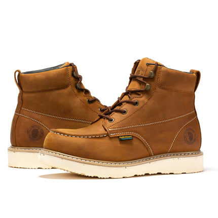 ROCKROOSTER Edgewood Men's 6 inch Brown steel toe waterproof wedge work boots SAP858
