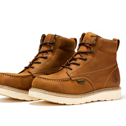 ROCKROOSTER Edgewood Men's 6 inch Brown steel toe waterproof wedge work boots SAP858