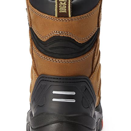 ROCKROOSTER Woodland Men's 8 inch Brown Work Boots, Composite Toe, Slip Resistant, Electrical Hazard Protection, Rubber outsole AK869