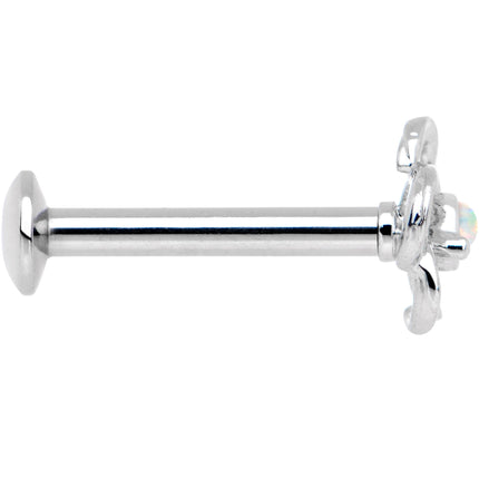 5/16 White Faux Opal Internally Threaded Hollow Flower Labret Monroe