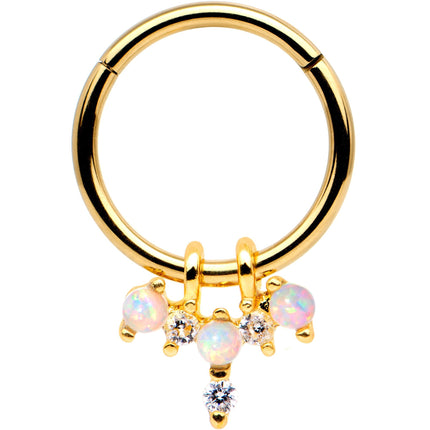 16G 5/16 White Synthetic Opal Gold Tone Hinged Segment Ring