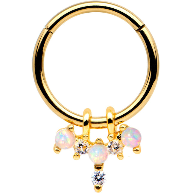 16G 5/16 White Synthetic Opal Gold Tone Hinged Segment Ring