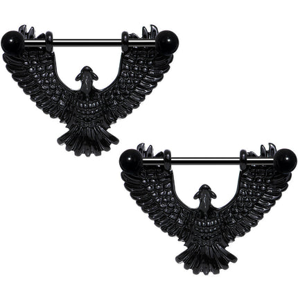 14G 1 1/16 Black Birdseye View Soaring Eagle Nipple Shield Set