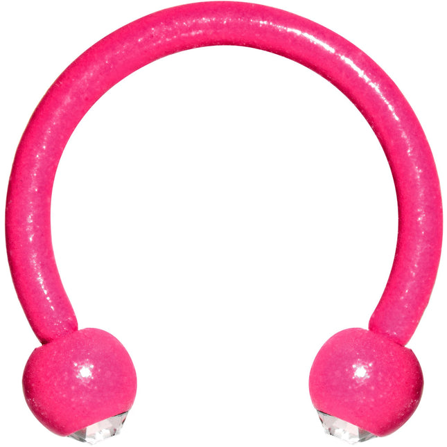 16G Clear Gem Pink Glow in the Dark Horseshoe Circular Barbell