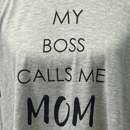 AVON Womens Size 1X My Boss Calls Me Mom Short Rolled Sleeve Crew Neck Tee