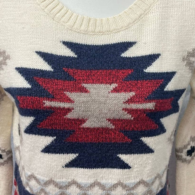 AEO Womens XS Aztec Wool Acrylic Blend Long Sleeve Crew Neck Pullover Sweater