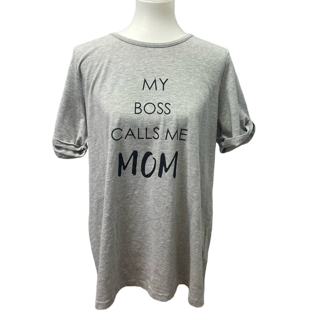 AVON Womens Size 1X My Boss Calls Me Mom Short Rolled Sleeve Crew Neck Tee